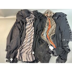 Lot of 5 Scarves Bebe Black Wrap Sheer Floral Shawl Zebra Print Beaded‎ Scarf